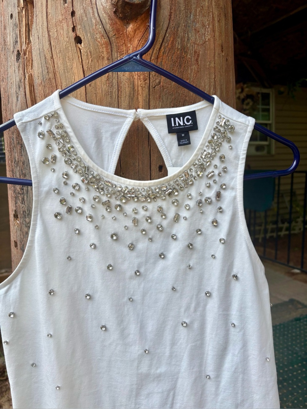 INC International Concepts White Rhinestone Tank Top  NWT SZ M